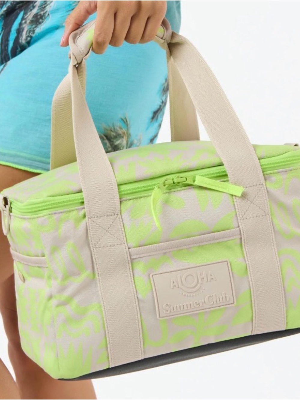 ALOHAS Neon Lime & Cream Patterned Drink Cooler Bag